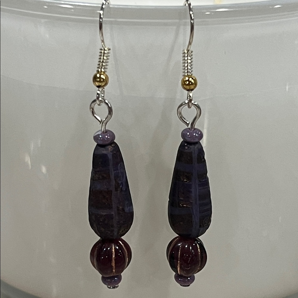 Purple And Gold Dangle Earrings